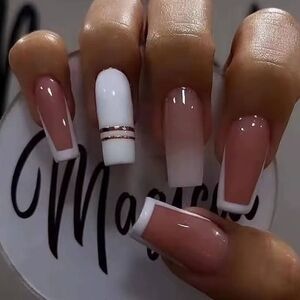 Elegant White and Nude Nail Set